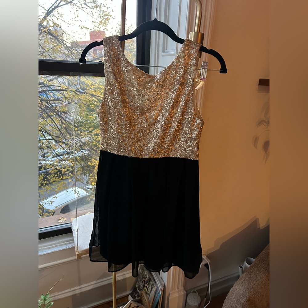 Gold sequin mini dress